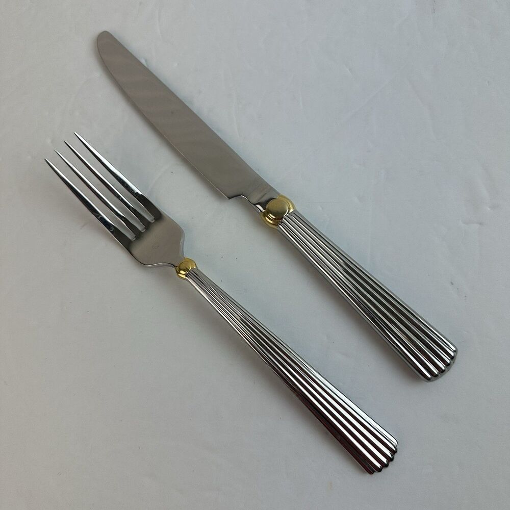 Waterford Carleton Stainless Steel Flatware Gold Accent 1 Dinner Fork & 1 Knife